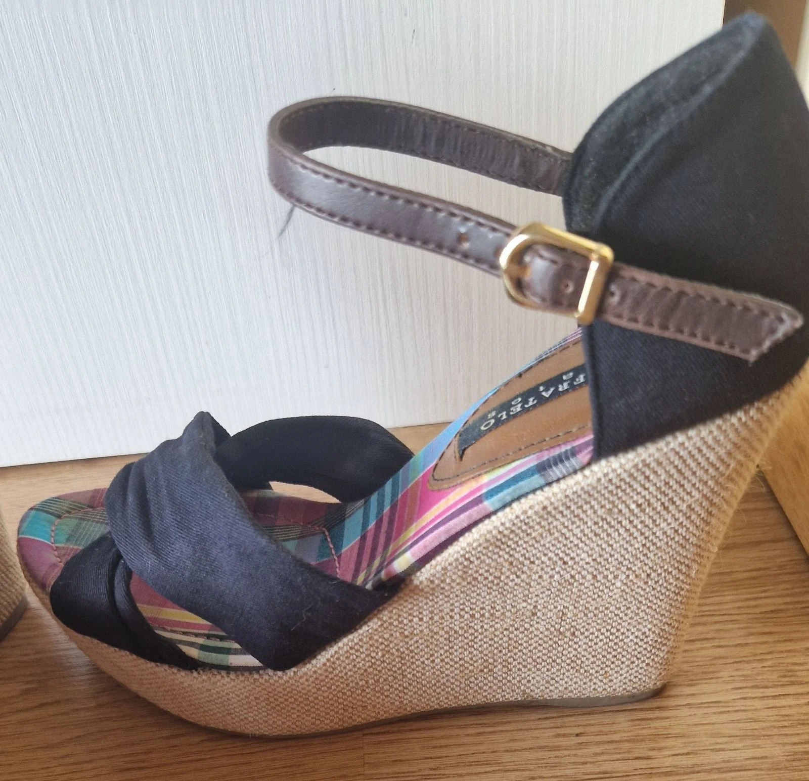 Sandalias cuña Rossi Fratelli negras y cuadros T37 – photo 7